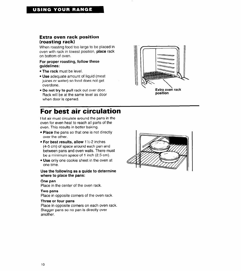 Extra oven rack position (roasting rack), For best air circulation, For best air circuiation | Whirlpool FGP320A User Manual | Page 10 / 28