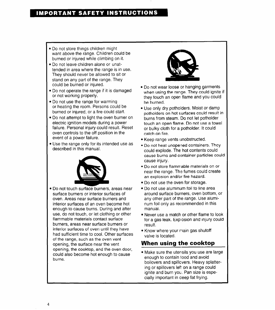 When using the cooktop | Whirlpool FGP320A User Manual | Page 4 / 28