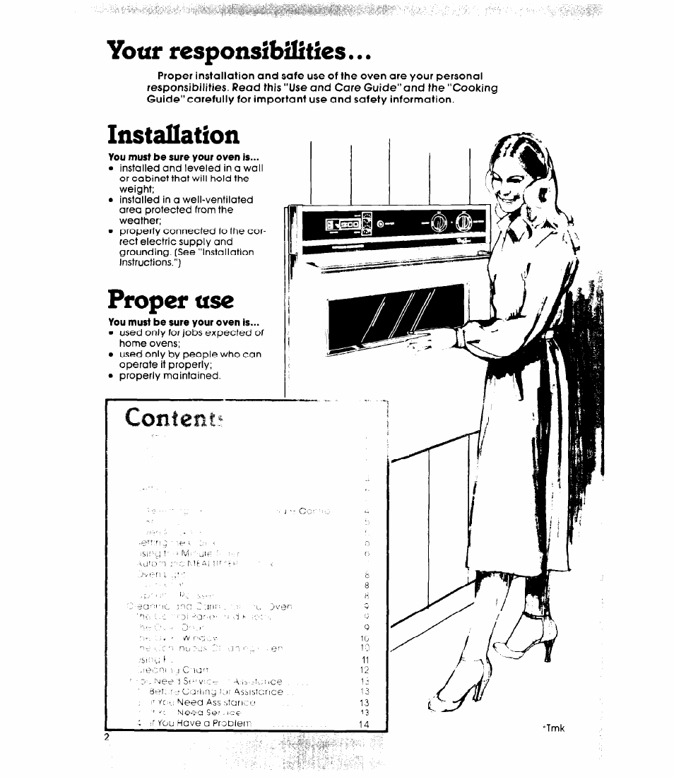 Your responsibilities, Installation, Proper ttse | Content | Whirlpool RB220PXK User Manual | Page 2 / 16