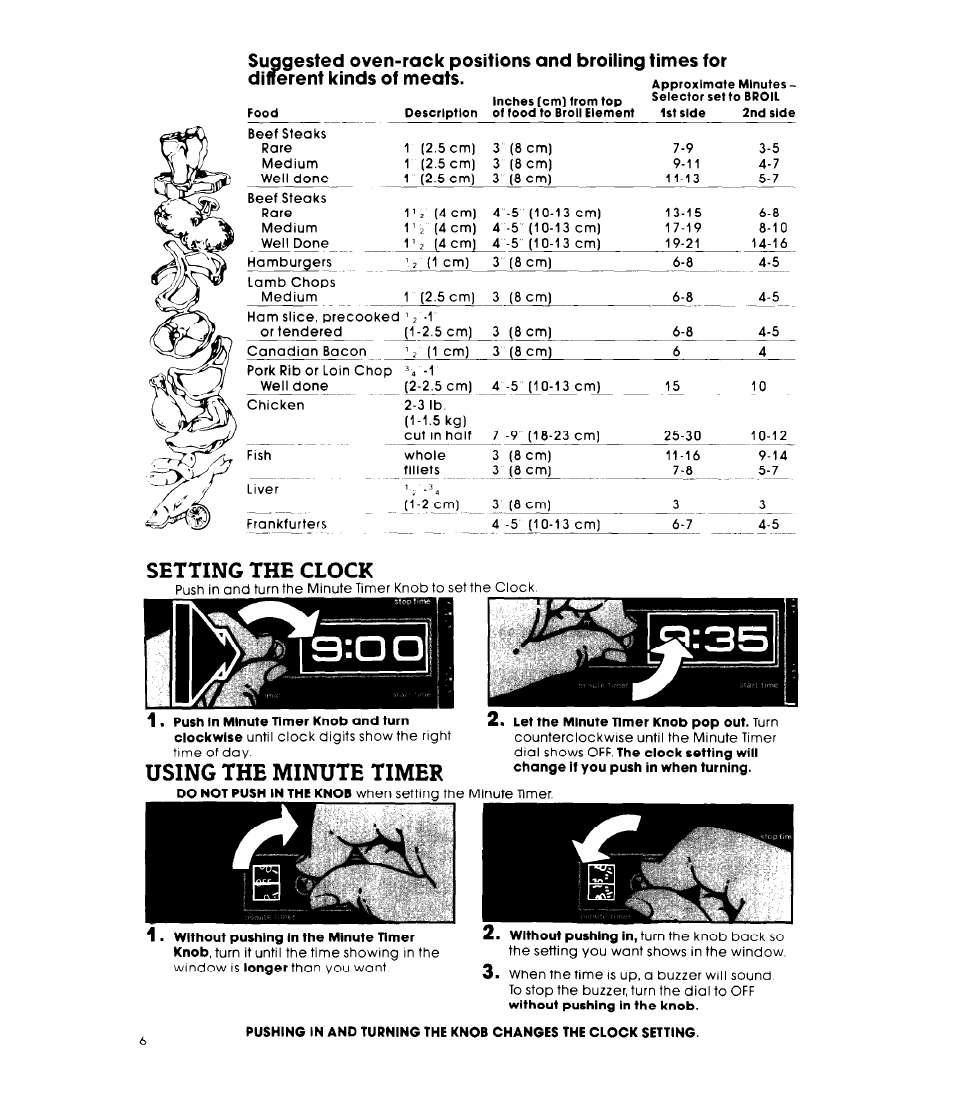 Setting the clock, Using the minute timer | Whirlpool RB220PXK User Manual | Page 6 / 16