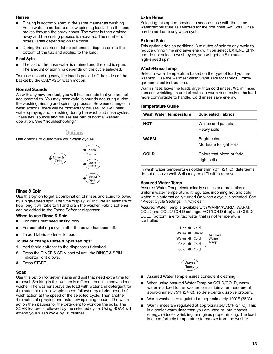 Options | Whirlpool GVW9959KL0 User Manual | Page 13 / 64