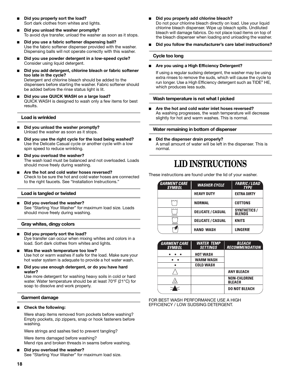 Lid instructions | Whirlpool GVW9959KL0 User Manual | Page 18 / 64
