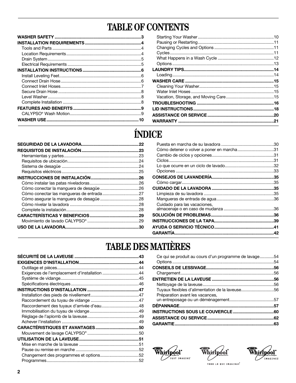 Whirlpool GVW9959KL0 User Manual | Page 2 / 64
