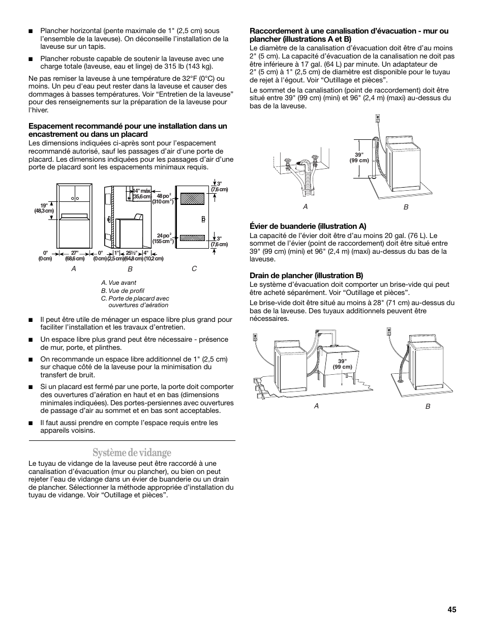 Système de vidange | Whirlpool GVW9959KL0 User Manual | Page 45 / 64