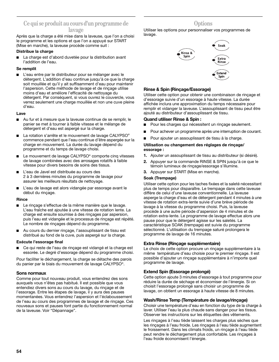 Options | Whirlpool GVW9959KL0 User Manual | Page 54 / 64