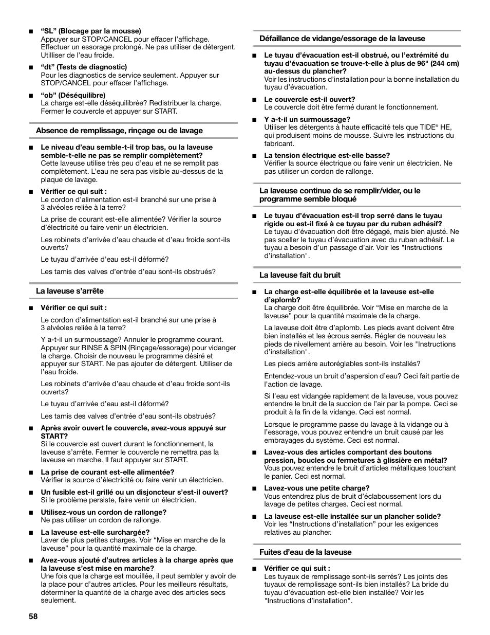 Whirlpool GVW9959KL0 User Manual | Page 58 / 64