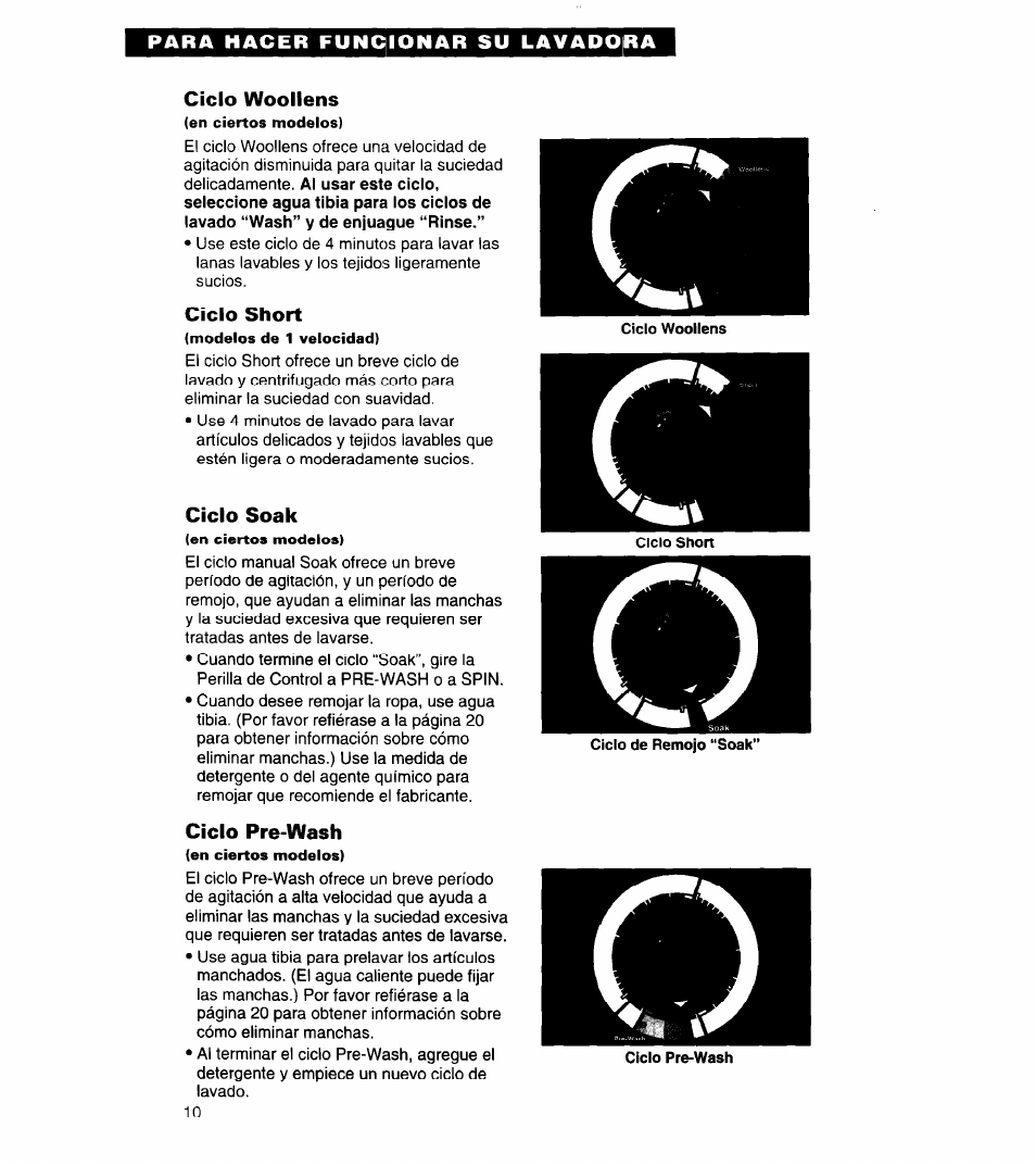 Ciclo woollens, Ciclo short, Ciclo soak | Ciclo pre-wash | Whirlpool 8LSC6244BG0 User Manual | Page 33 / 49