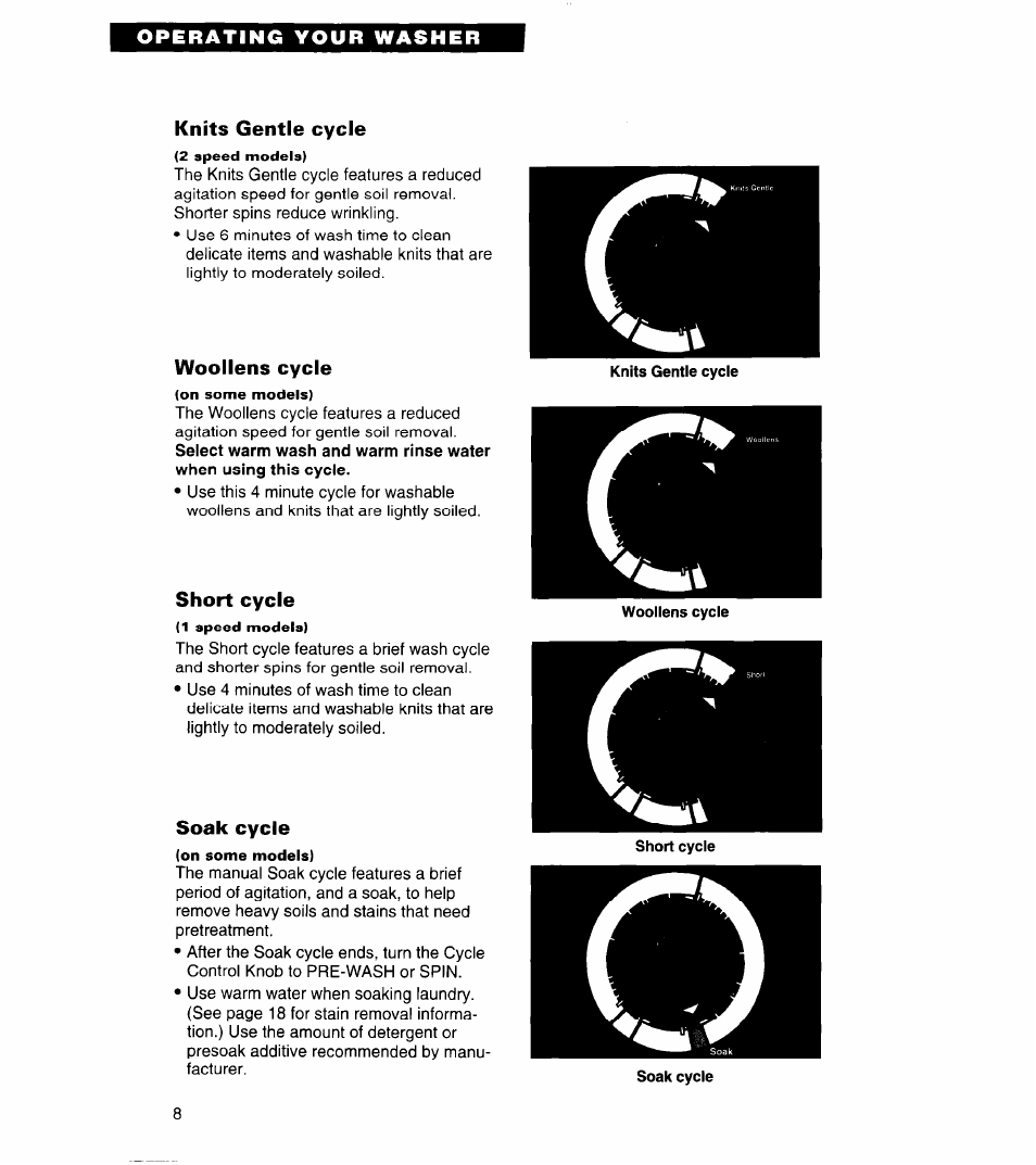 Knits gentle cycle, Woollens cycle, Short cycle | Soak cycle | Whirlpool 8LSC6244BG0 User Manual | Page 8 / 49