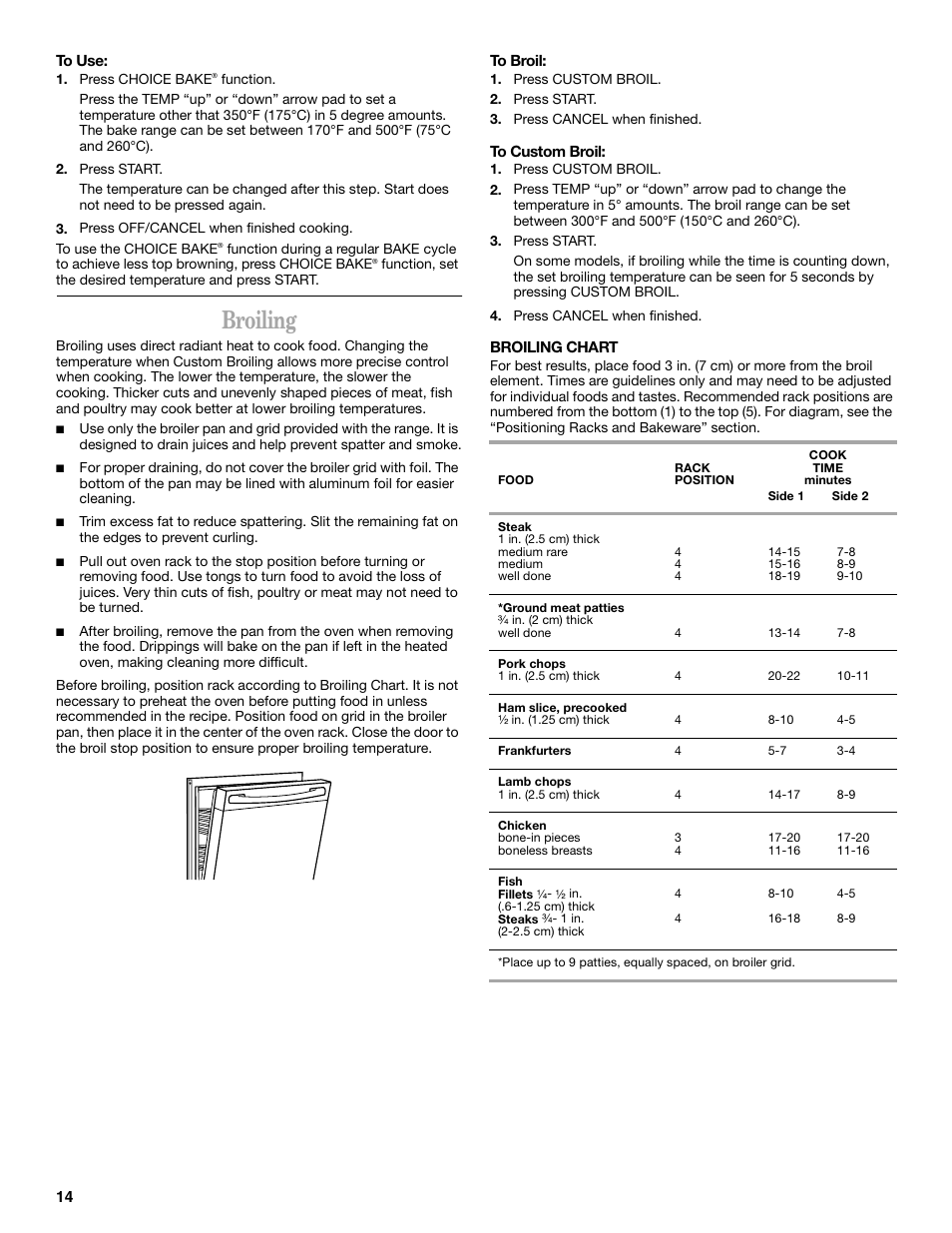 Broiling | Whirlpool 9754384 User Manual | Page 14 / 24