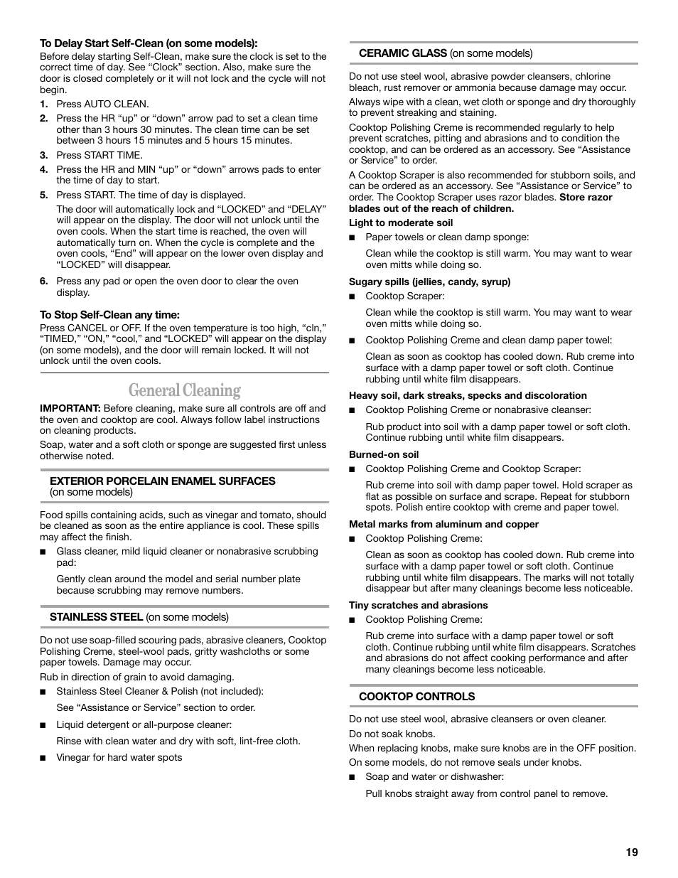 General cleaning | Whirlpool 9754384 User Manual | Page 19 / 24