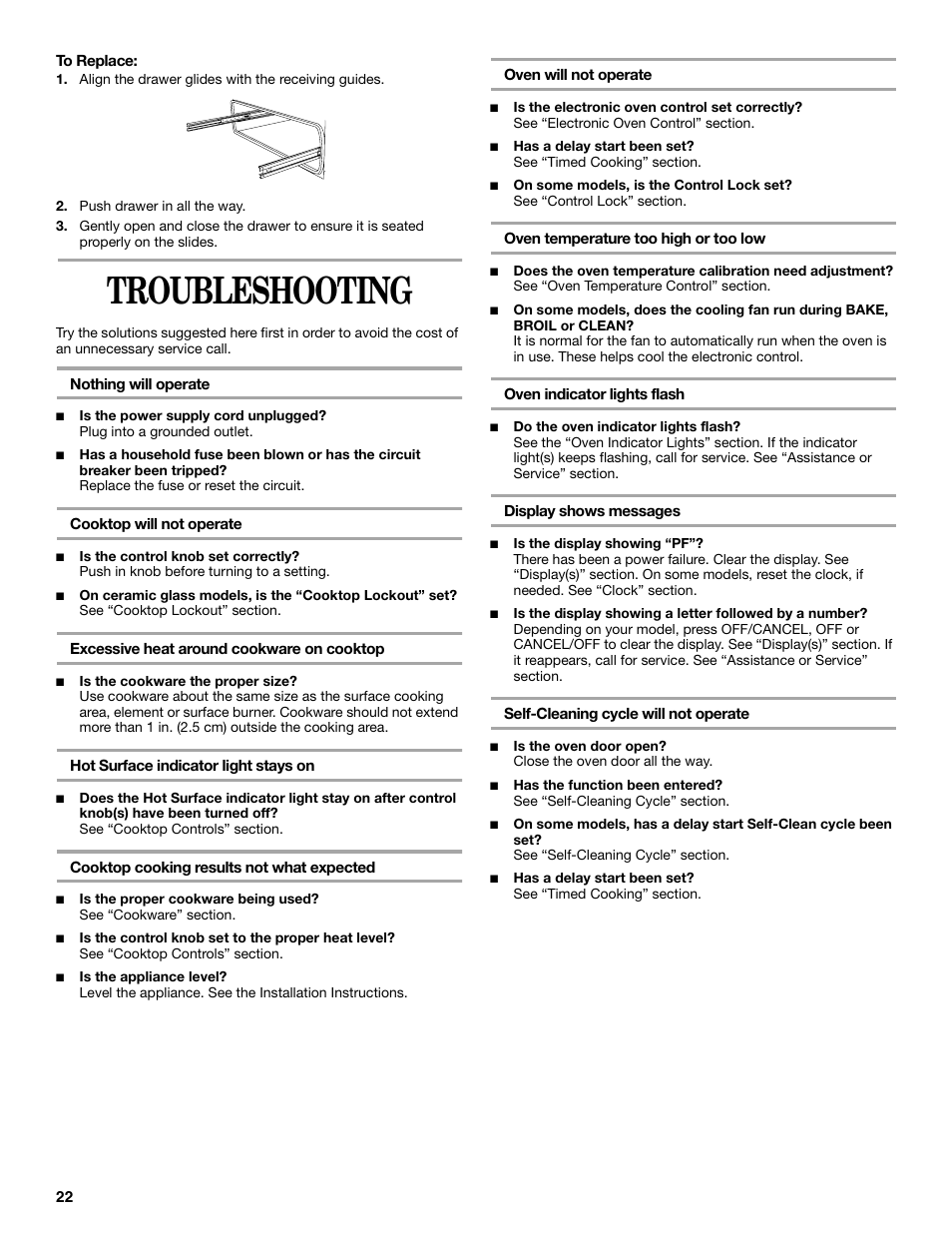 Troubleshooting | Whirlpool 9754384 User Manual | Page 22 / 24