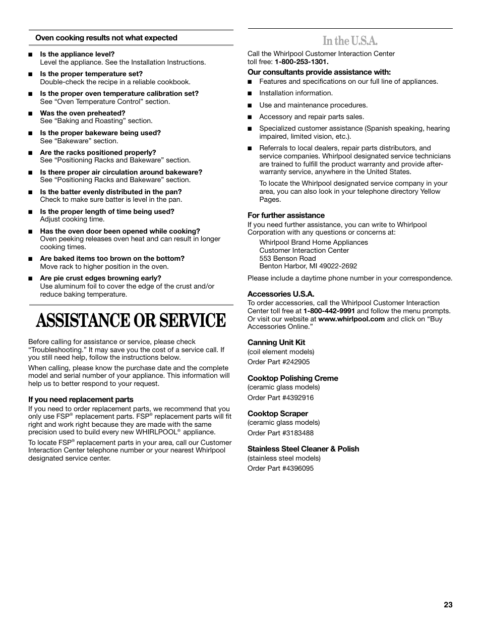 Assistance or service | Whirlpool 9754384 User Manual | Page 23 / 24