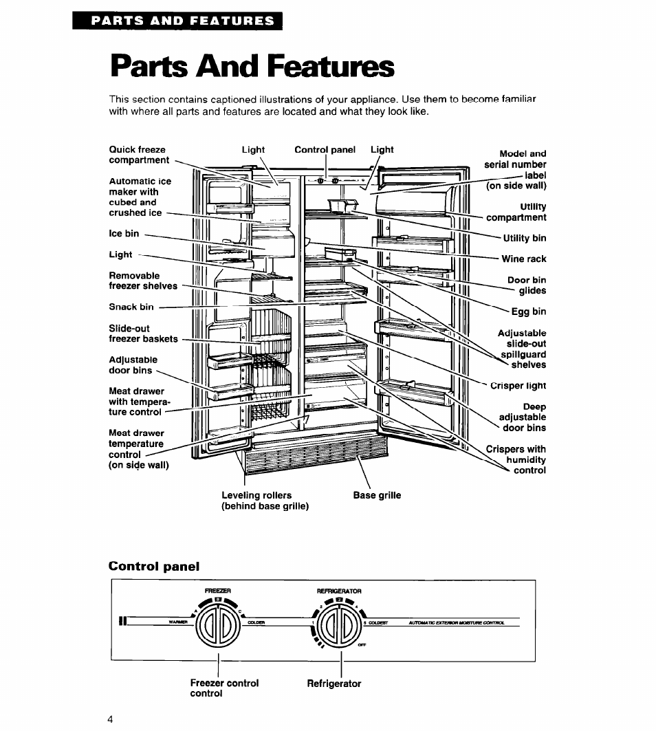 Parts and features | Whirlpool 4ED25DQ User Manual | Page 4 / 24