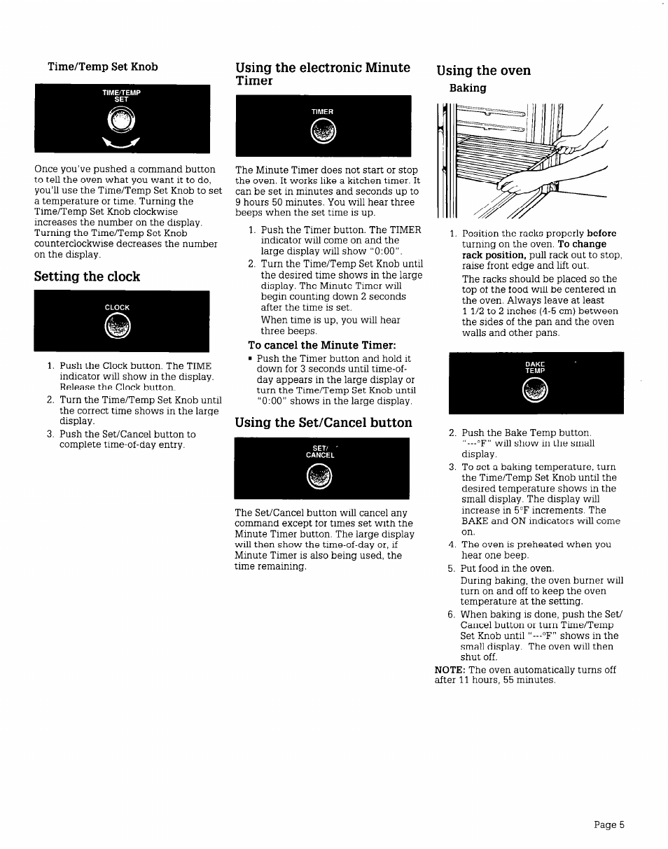 Using the electronic minute timer, Using the oven, Using the set/cancel button | Whirlpool FGS395V User Manual | Page 5 / 16