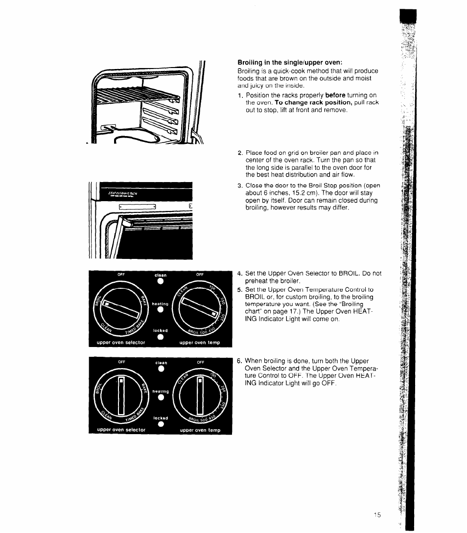Broiling in the single/upper oven | Whirlpool RB170PXX User Manual | Page 15 / 32
