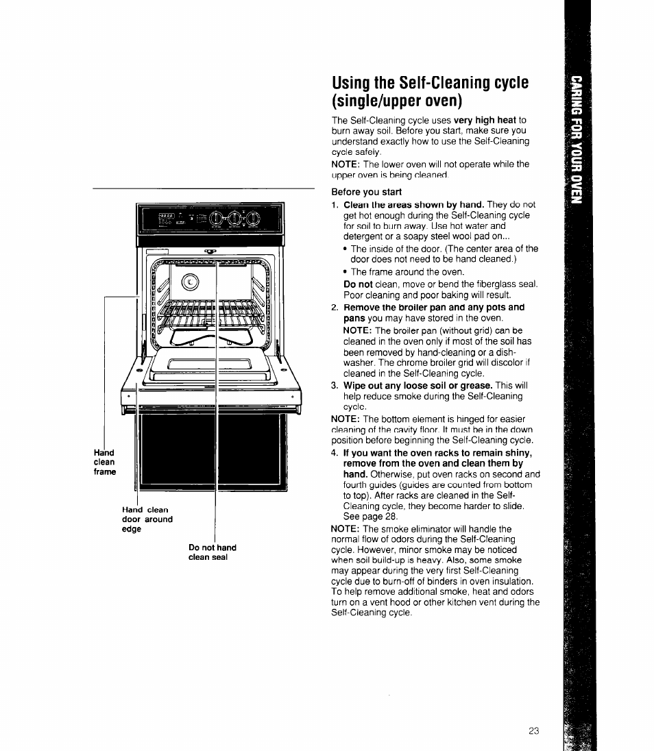 Using the self-cleaning cycle (single/upper oven) | Whirlpool RB170PXX User Manual | Page 23 / 32