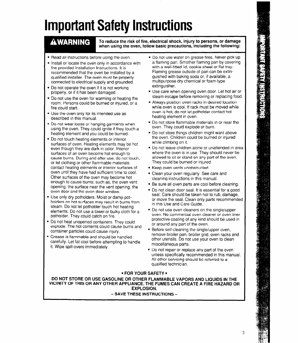 Important safety instructions, Warning | Whirlpool RB170PXX User Manual | Page 3 / 32