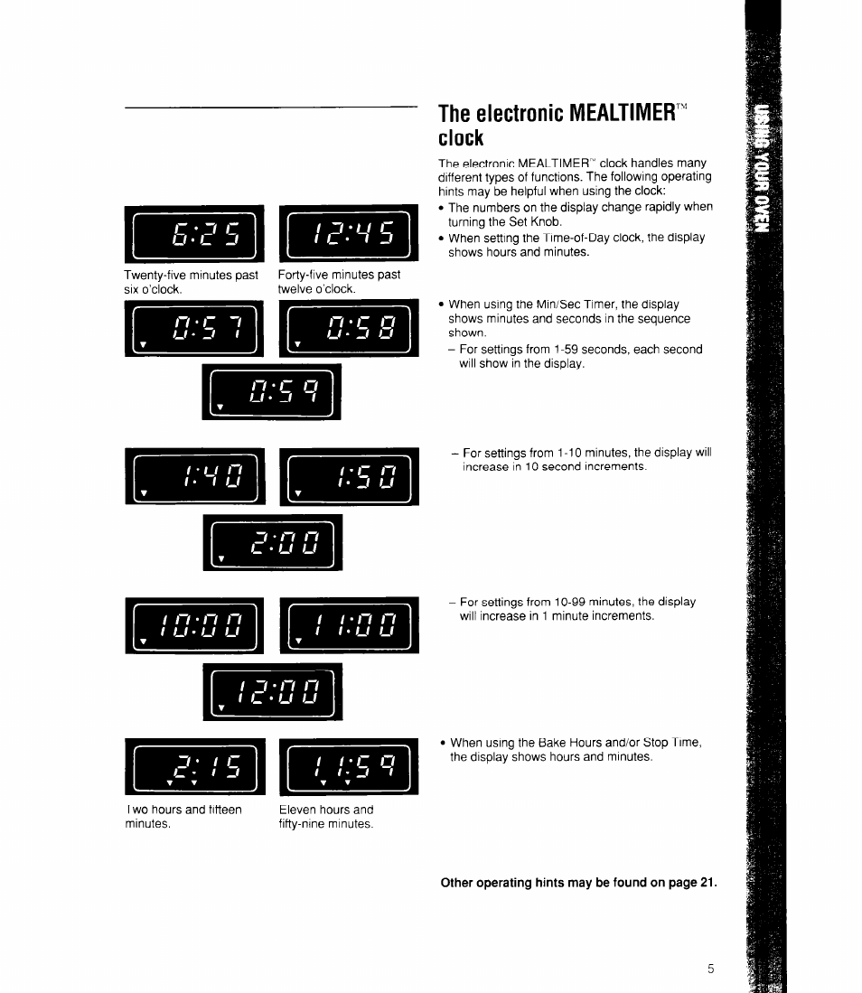 The electronic mealtimer" clock, The electronic mealtimer"clock | Whirlpool RB170PXX User Manual | Page 5 / 32