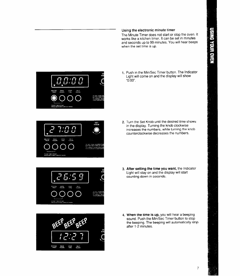 Using the electronic minute timer | Whirlpool RB170PXX User Manual | Page 7 / 32