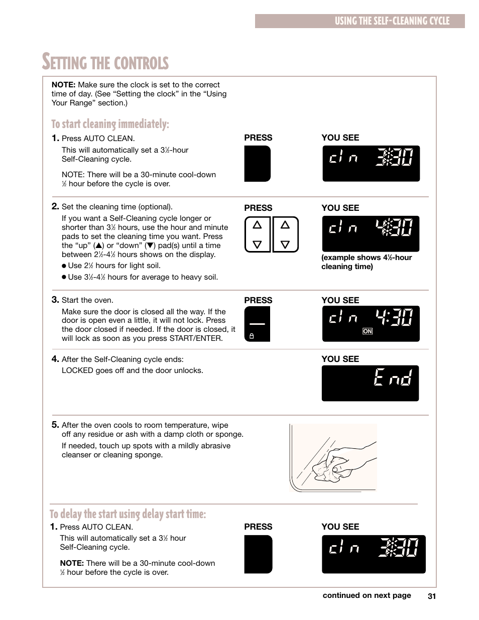 Etting the controls, Using the self-cleaning cycle | Whirlpool GR395LXG User Manual | Page 31 / 46
