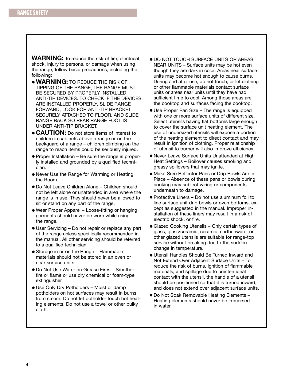 Important safety instructions, Save these instructions, Range safety | Whirlpool GR395LXG User Manual | Page 4 / 46