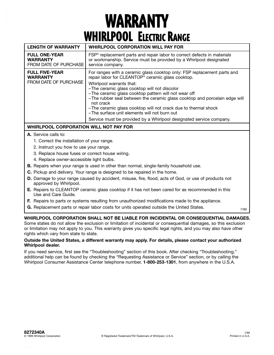 Warranty, Whirlpool, Lectric | Ange | Whirlpool GR395LXG User Manual | Page 46 / 46