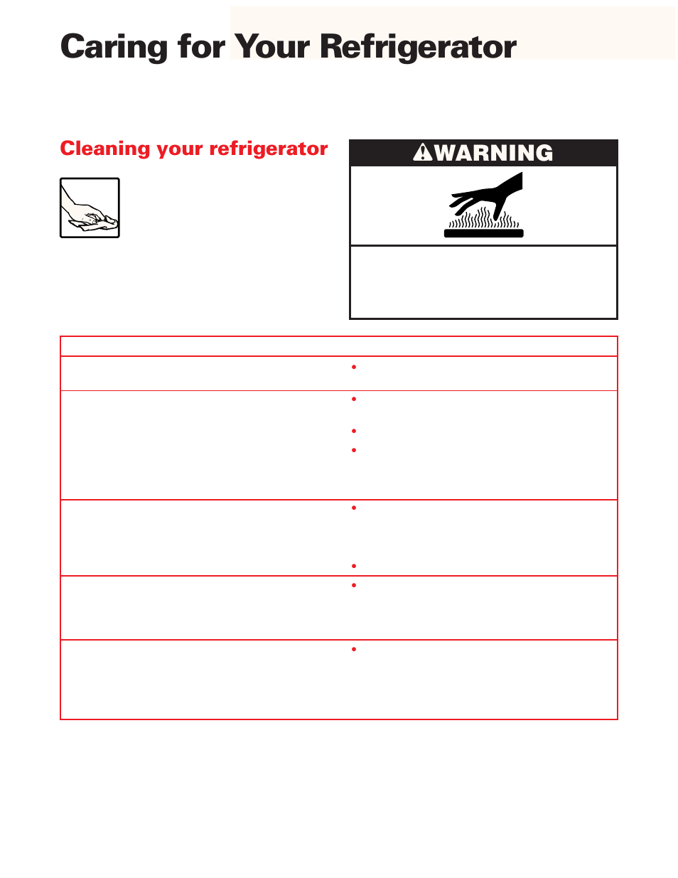 Caring for your refrigerator, Cleaning your refrigerator, Wwarning | Whirlpool ED20DFXEB00 User Manual | Page 23 / 32