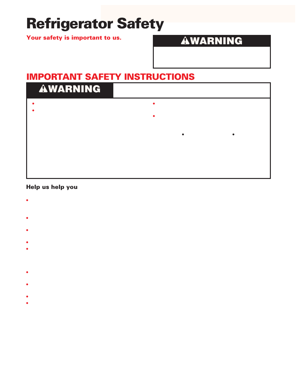 Refrigerator safety, Wwarning, Important safety instructions | Whirlpool ED20DFXEB00 User Manual | Page 3 / 32