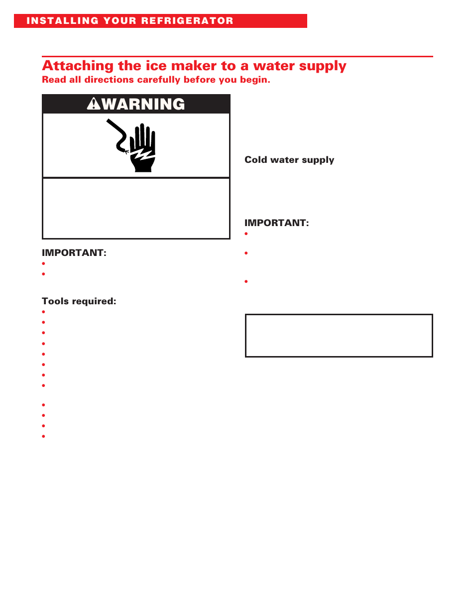 Attaching the ice maker to a water supply, Wwarning | Whirlpool ED20DFXEB00 User Manual | Page 8 / 32