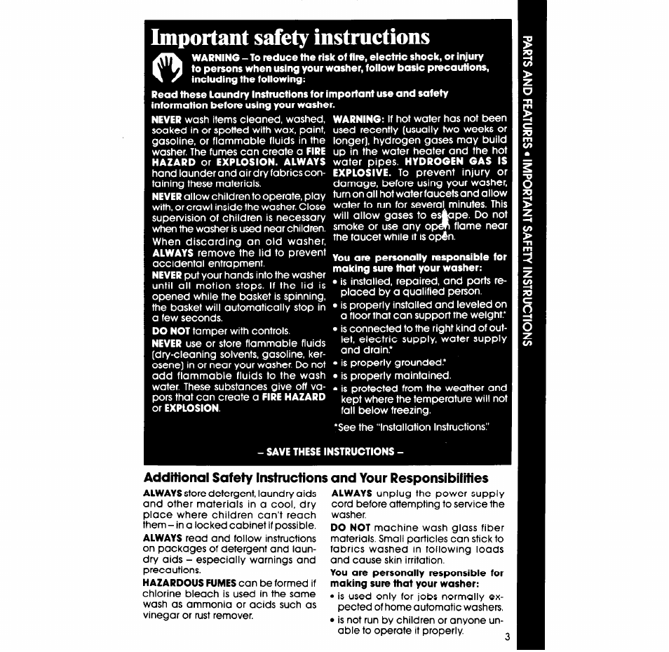 Important safety instructions | Whirlpool 3LA5580XS User Manual | Page 3 / 16