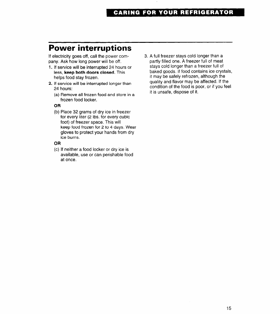 Power interruptions | Whirlpool 4ET14GK User Manual | Page 15 / 20