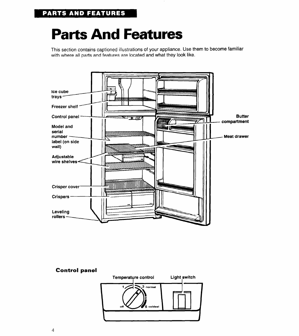 Parts and features | Whirlpool 4ET14GK User Manual | Page 4 / 20