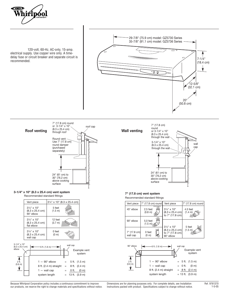 Whirlpool GZ5730XR User Manual | 1 page