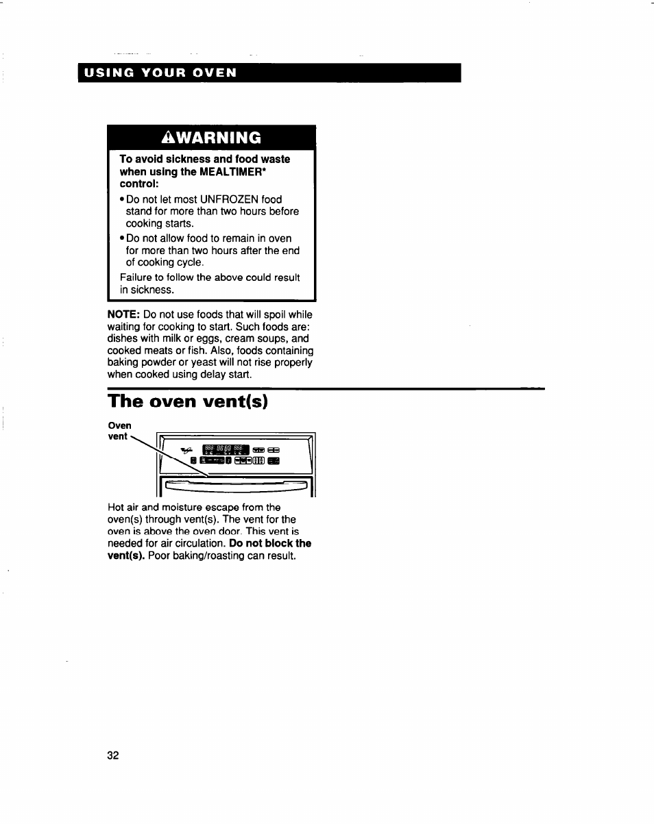 The oven vent(s), Awarning | Whirlpool RBS307PD User Manual | Page 32 / 48