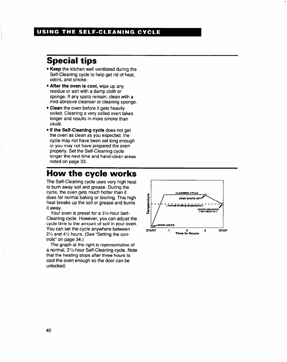 Special tips, How the cycle works | Whirlpool RBS307PD User Manual | Page 40 / 48