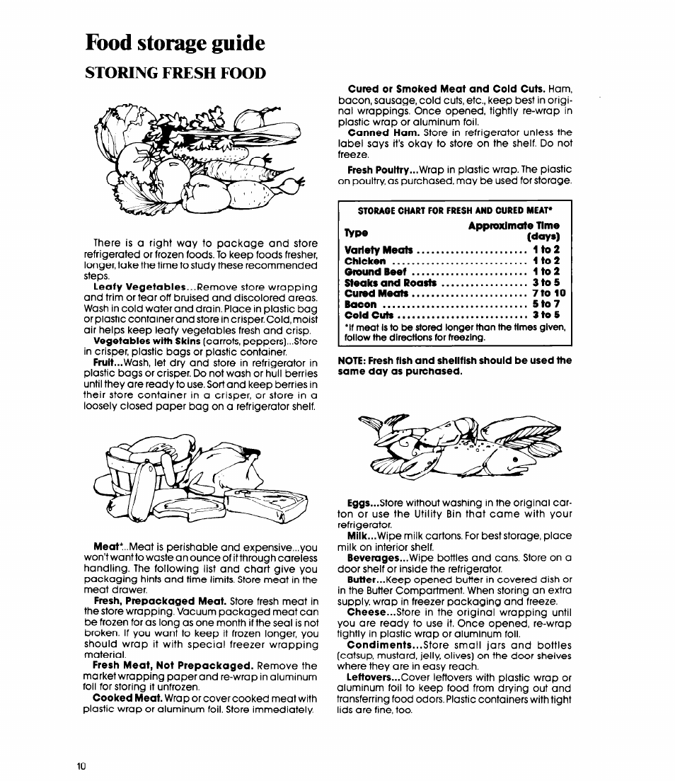 Food storage guide, Storing fresh food | Whirlpool ET20EK User Manual | Page 10 / 16