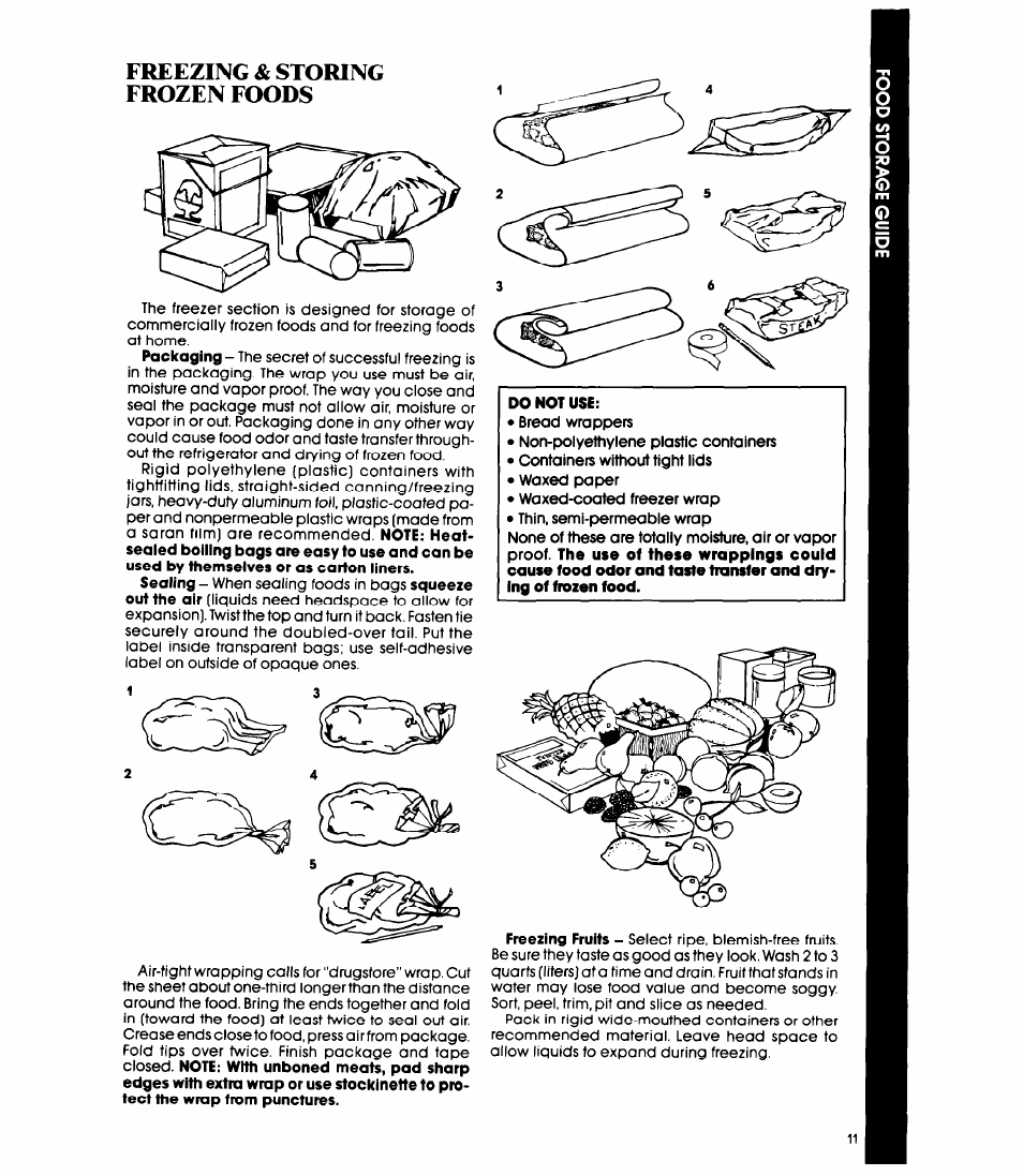 Freezing & storing frozen foods | Whirlpool ET20EK User Manual | Page 11 / 16