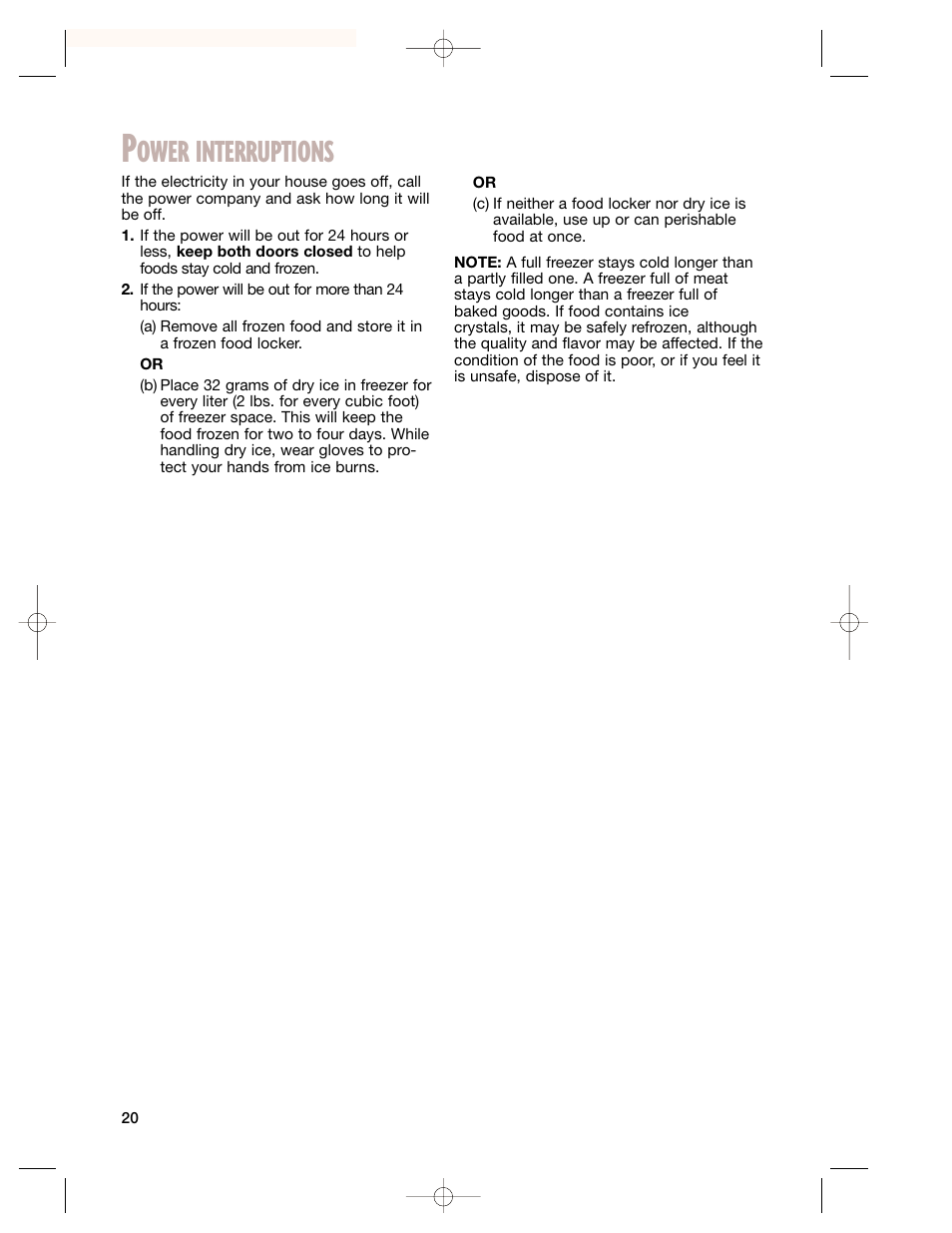 Ower interruptions | Whirlpool 2201959 User Manual | Page 20 / 24
