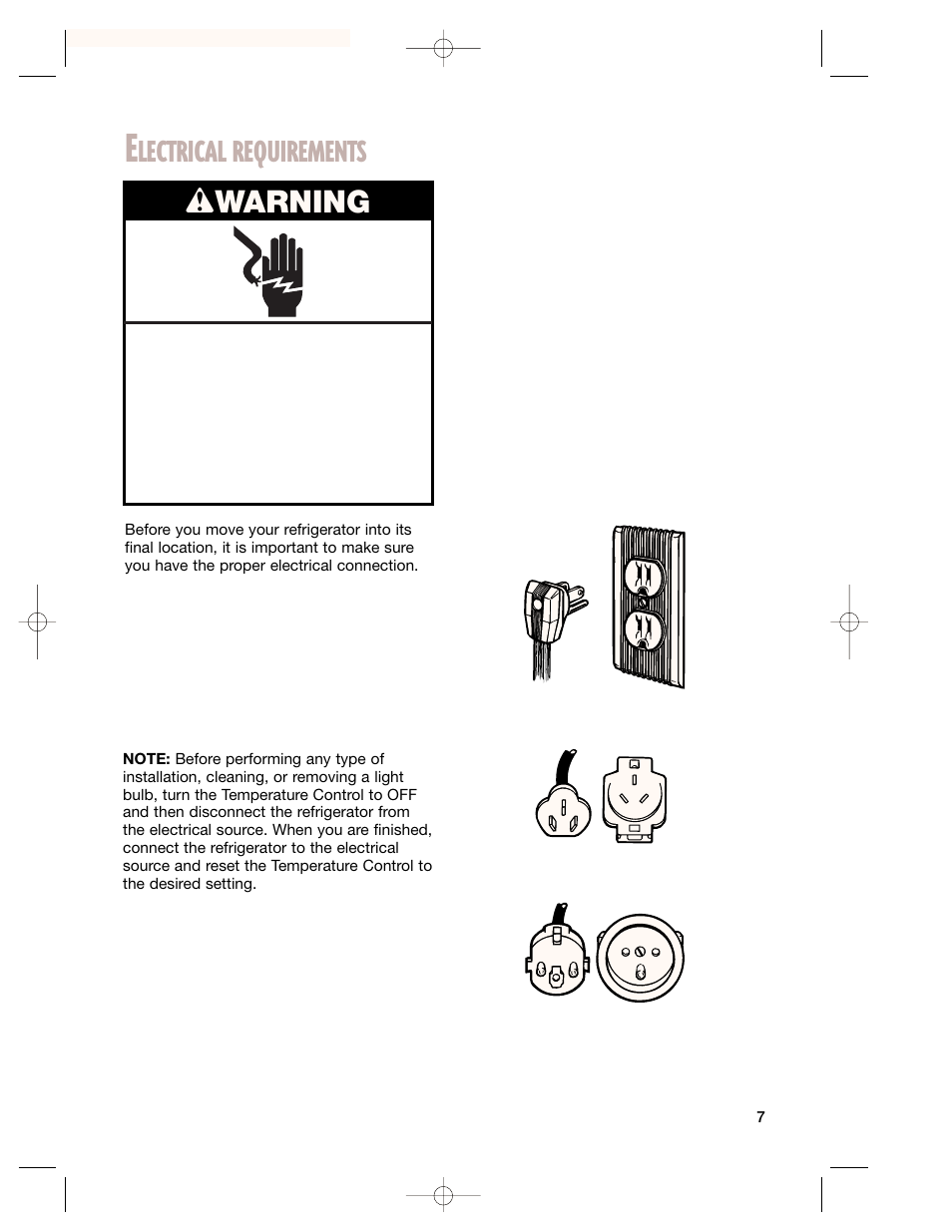 Lectrical requirements, Wwarning | Whirlpool 2201959 User Manual | Page 7 / 24