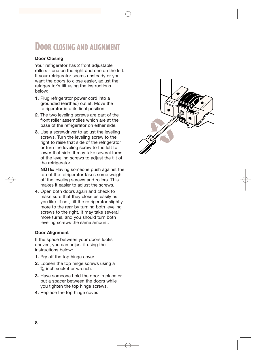 Oor closing and alignment | Whirlpool 2201959 User Manual | Page 8 / 24