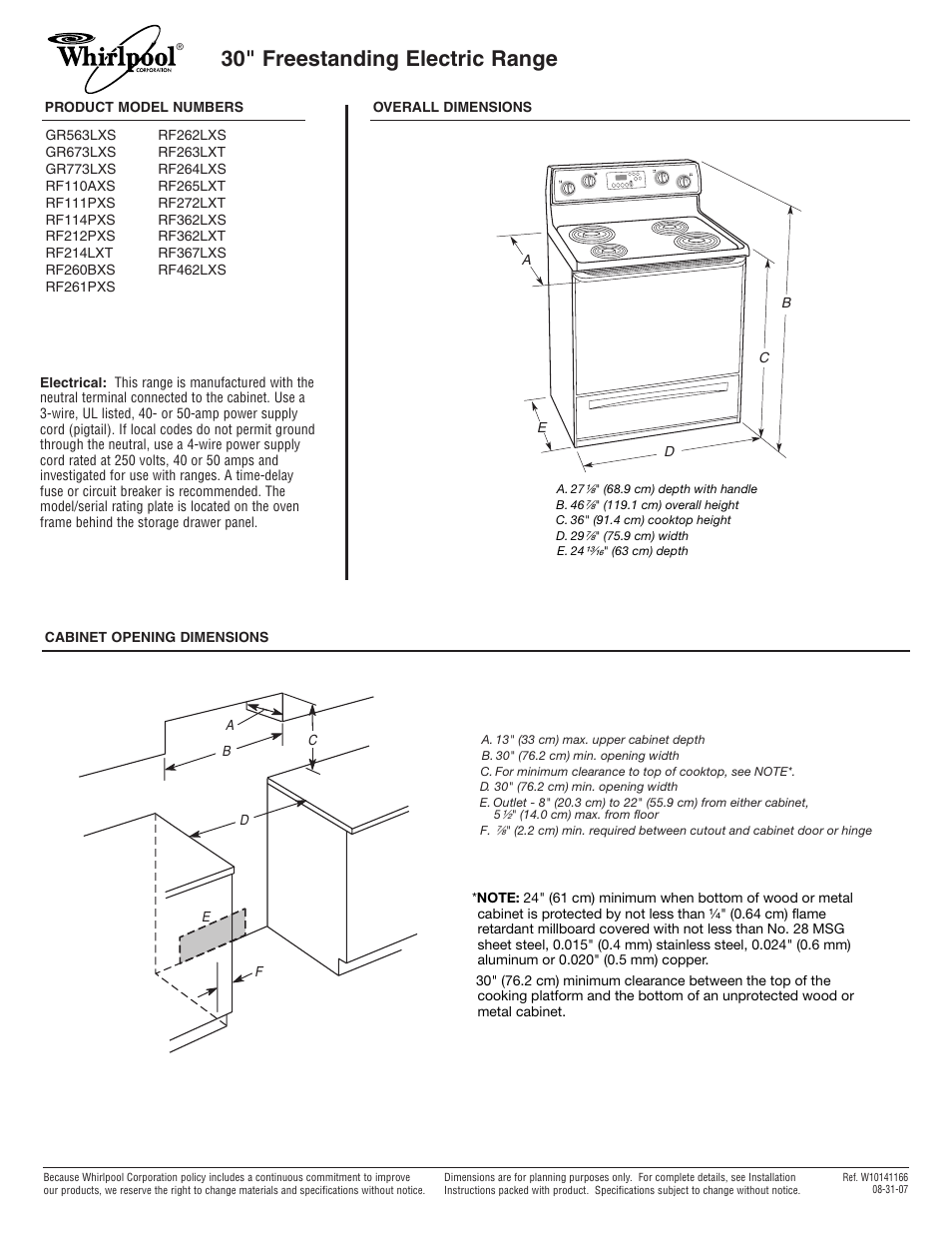 Whirlpool GR563LXS User Manual | 1 page