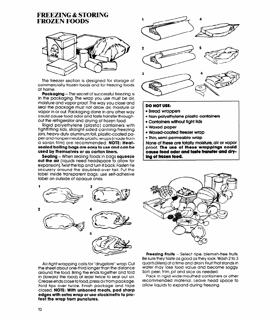 Freezing & storing frozen foods, Freezing and storing frozen foods | Whirlpool EL13SC User Manual | Page 10 / 16