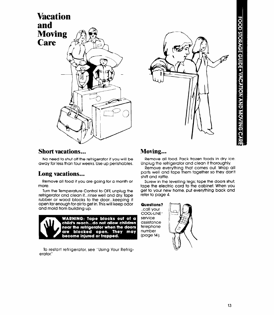 Vacation, Short vacations, Long vacations | Moving | Whirlpool EL13SC User Manual | Page 13 / 16
