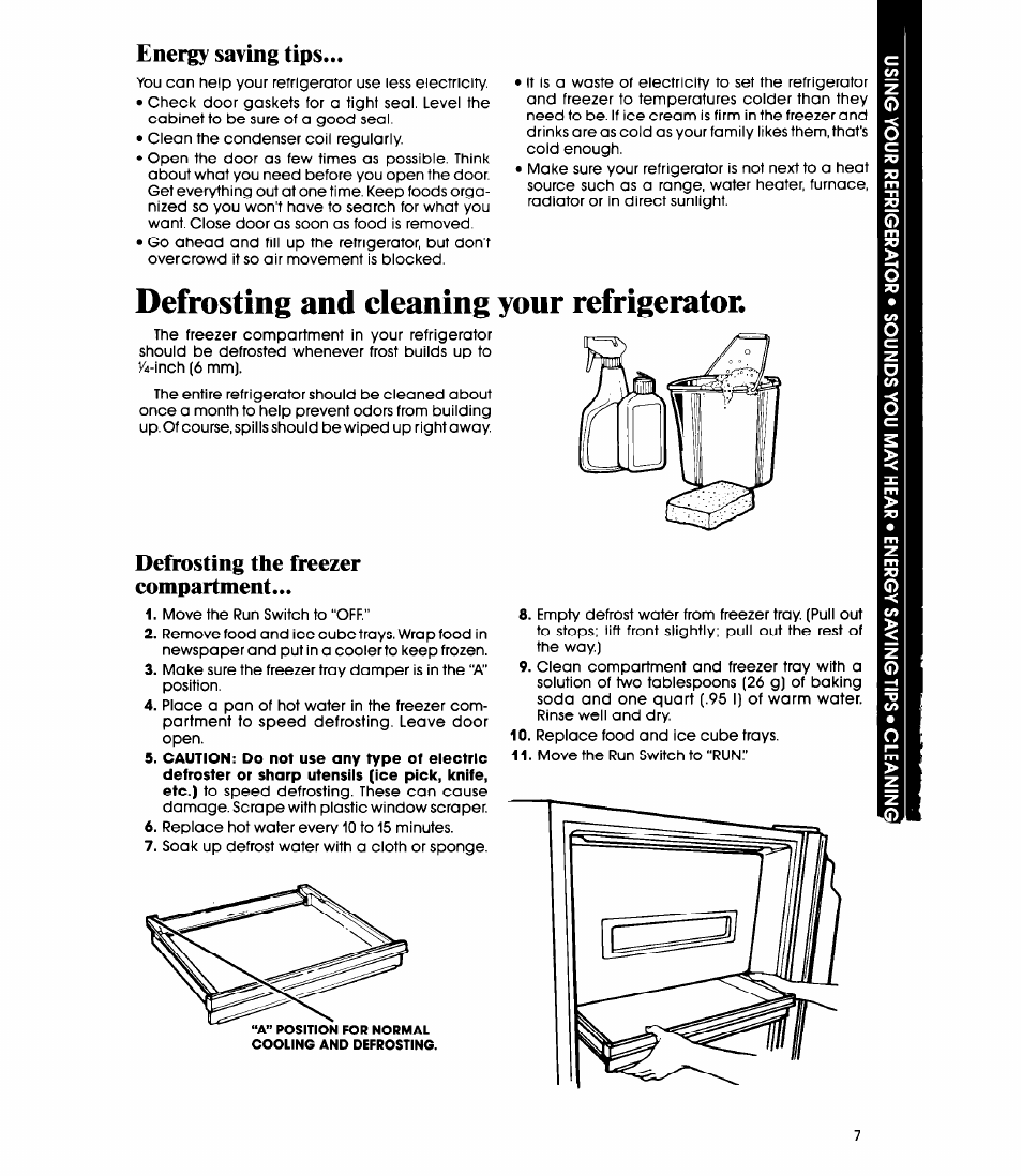 Energy saving tips, Defrosting and cleaning your refrigerator, Defrosting the freezer compartment | Whirlpool EL13SC User Manual | Page 7 / 16