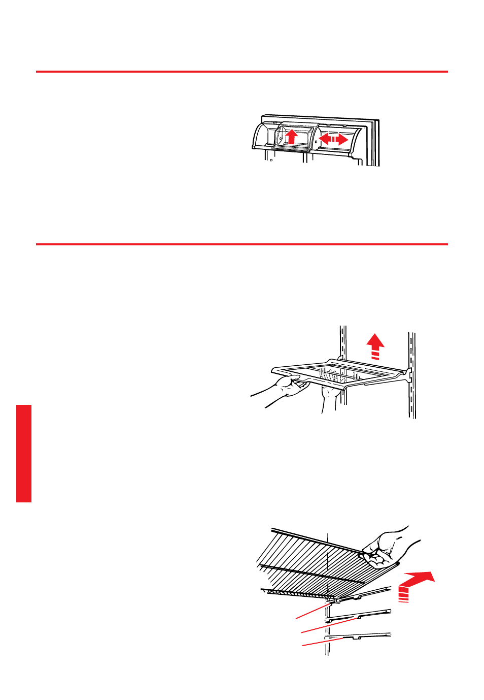 Adjusting the utility compartment and tray, Adjusting the refrigerator shelves | Whirlpool 2195258 User Manual | Page 14 / 78