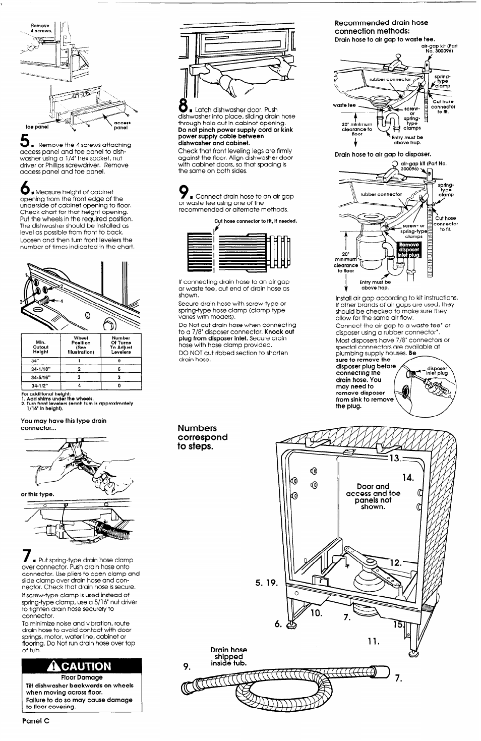 Caution, You may have this type drain connector, Knock out plug from disposer inlet | Drain hose to air gap to waste tee, Drain hose to air gap to disposer, Sure to remove the ^ disposer plug before, Connecting the | Whirlpool 408 User Manual | Page 4 / 7