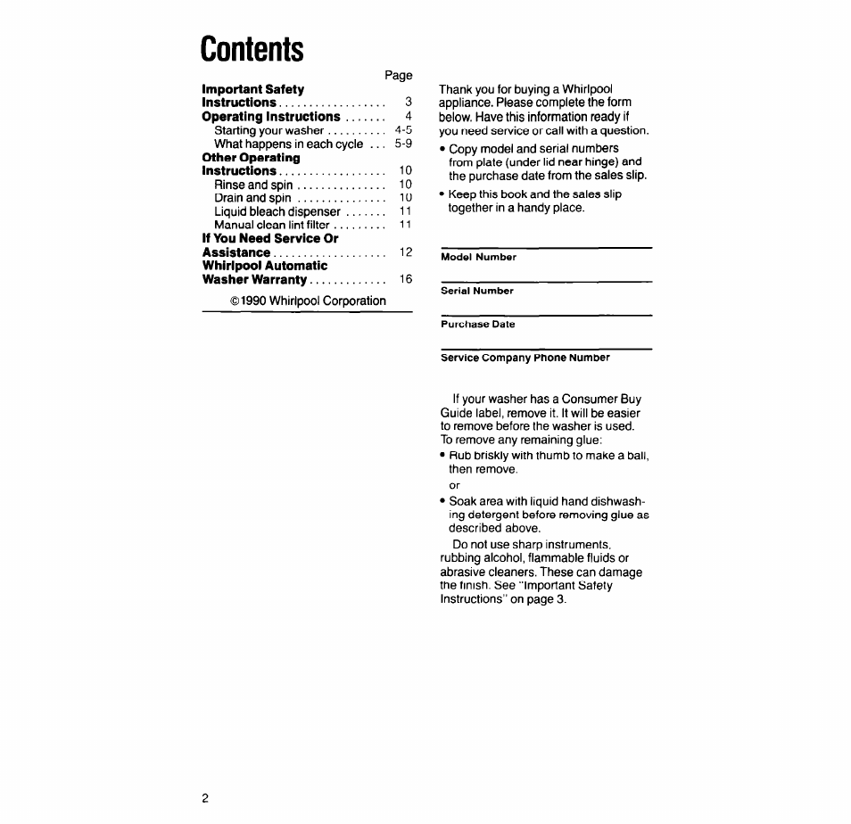 Whirlpool 6LA63OOXT User Manual | Page 2 / 16