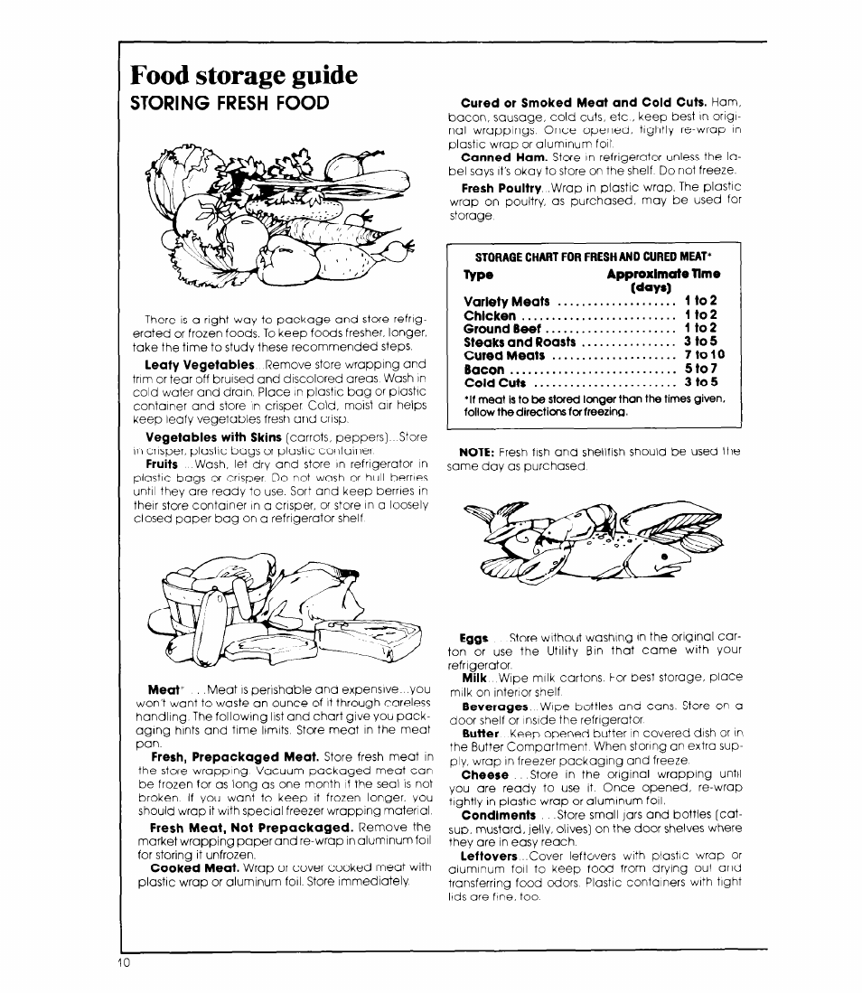 Food storage guide, Storing fresh food | Whirlpool EB19ZK User Manual | Page 10 / 16