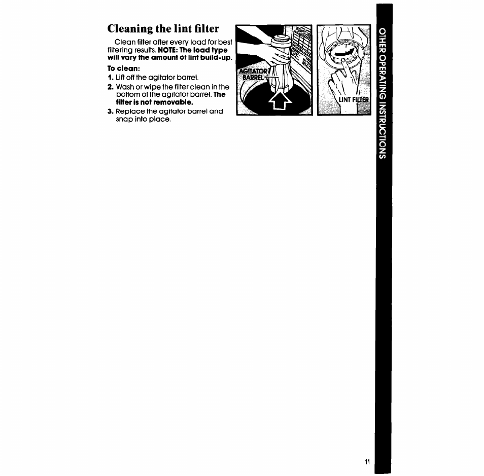Cleaning the lint filter | Whirlpool LA52OOXT User Manual | Page 11 / 16