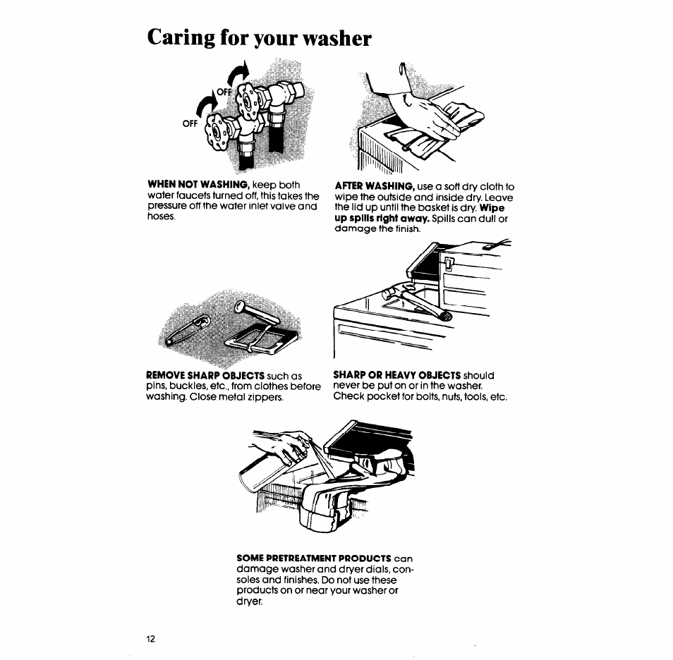 Caring for your washer | Whirlpool LA52OOXT User Manual | Page 12 / 16